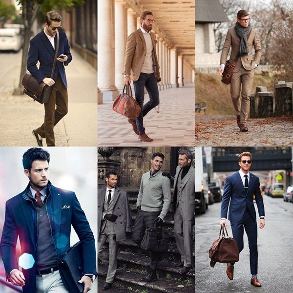 Men carrying leather messenger bag