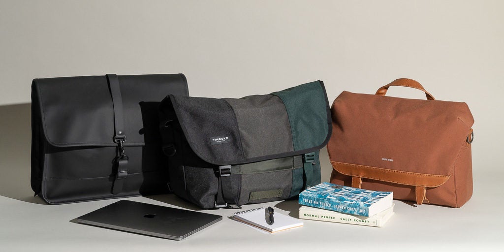 Backpacks, laptop, items.