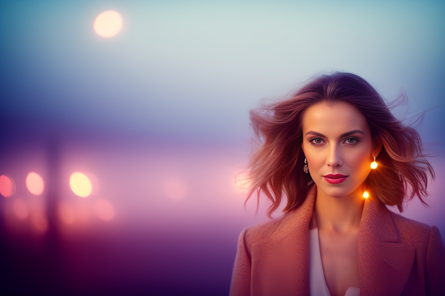 Woman, coat, lights