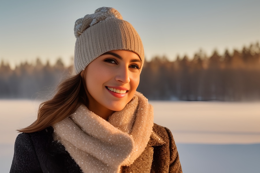 woman, winter hat, snow