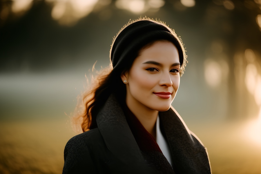 A woman standing in a field.
