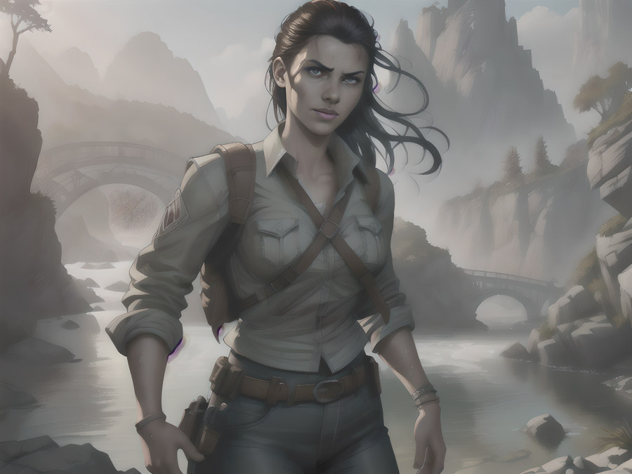 "A serene portrait of a woman enjoying the tranquil beauty of a riverside setting."