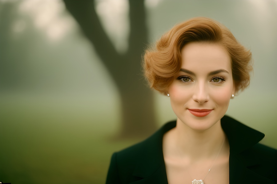 woman, black jacket, posing, tree