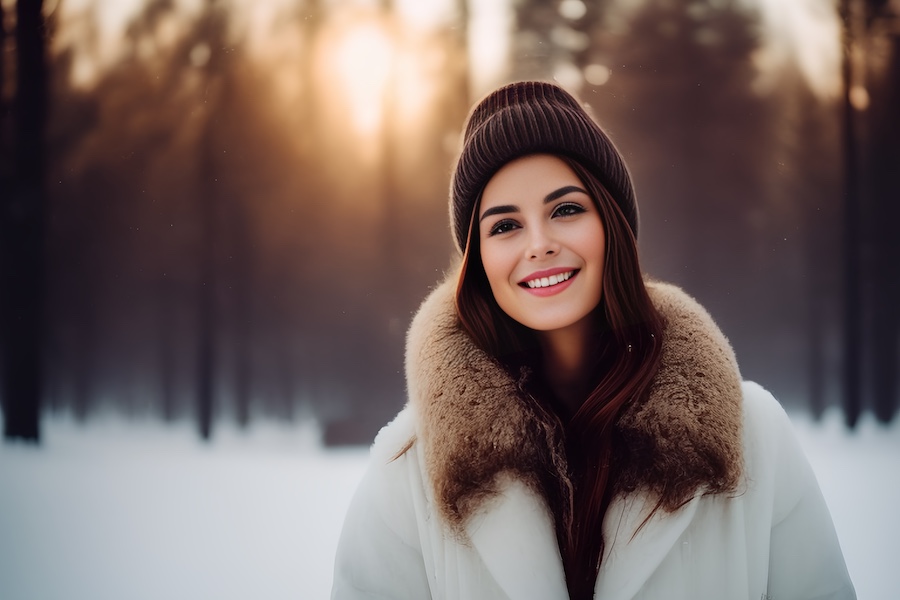 Winter, smiling, snow.