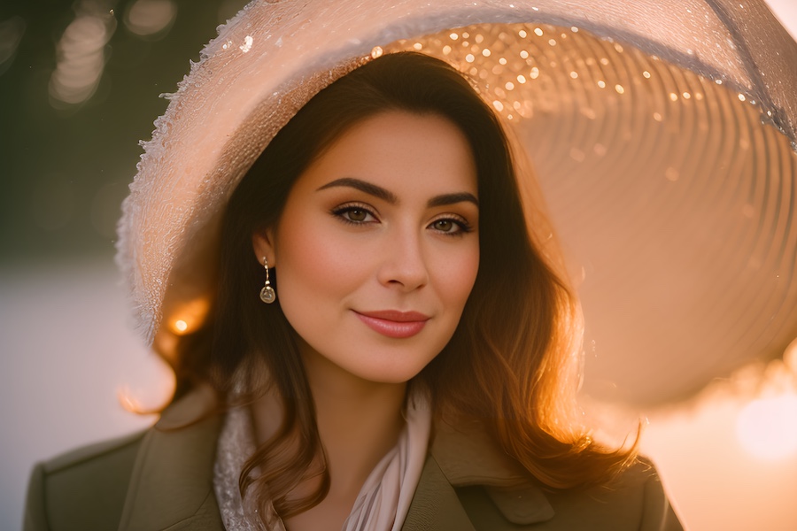 beautiful woman white hat photo