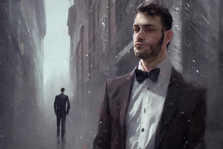 painting, man, tuxedo