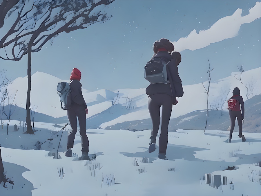 snow, backpacks