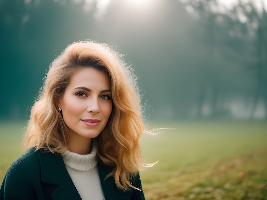 Beautiful woman, fog.