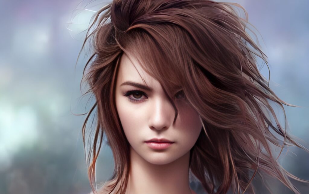 A girl with long hair is posing for the camera.