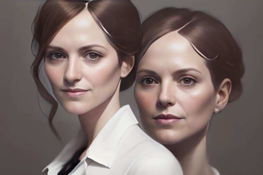 Two women standing together.