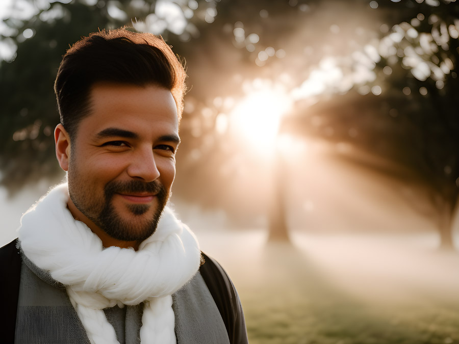 Scarf, man, park.
