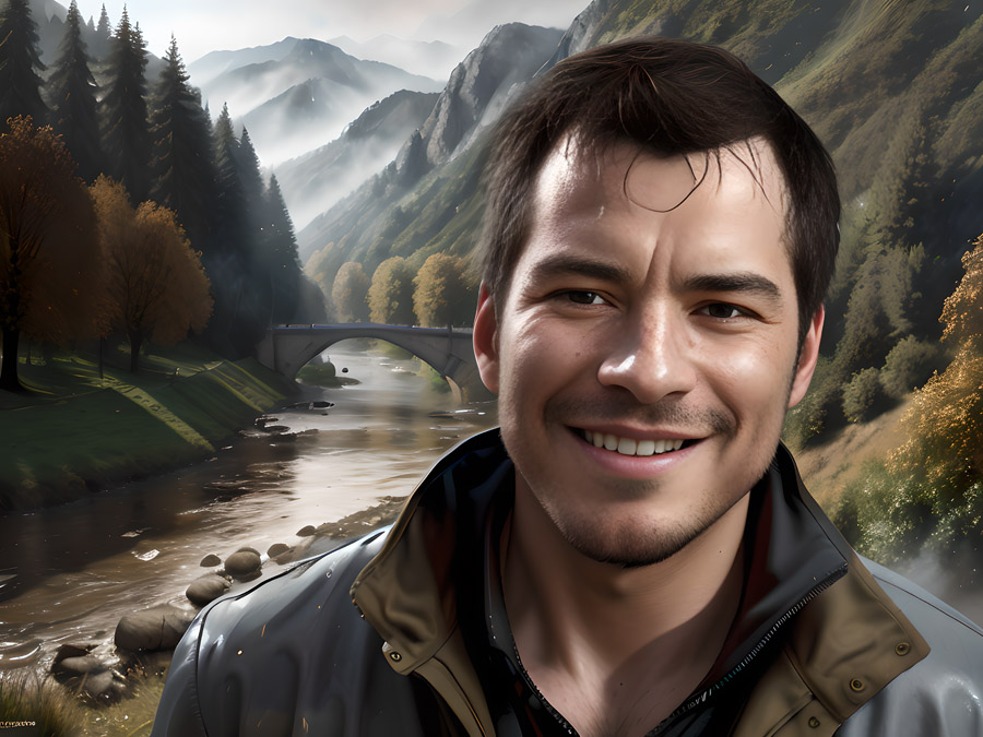A man is smiling in front of the finest river.