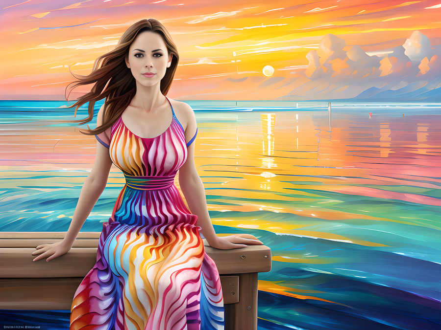 A woman in flip-flops sitting on a wooden bench.