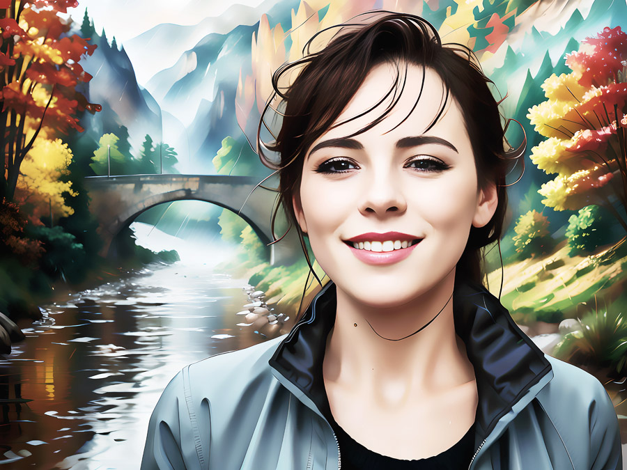 Stylish woman radiates joy near a scenic river, showcasing the fashionable elegance of her Mud Pie Initial Canvas Tote Bag. This chic accessory enhances her outfit while adding a sophisticated touch.