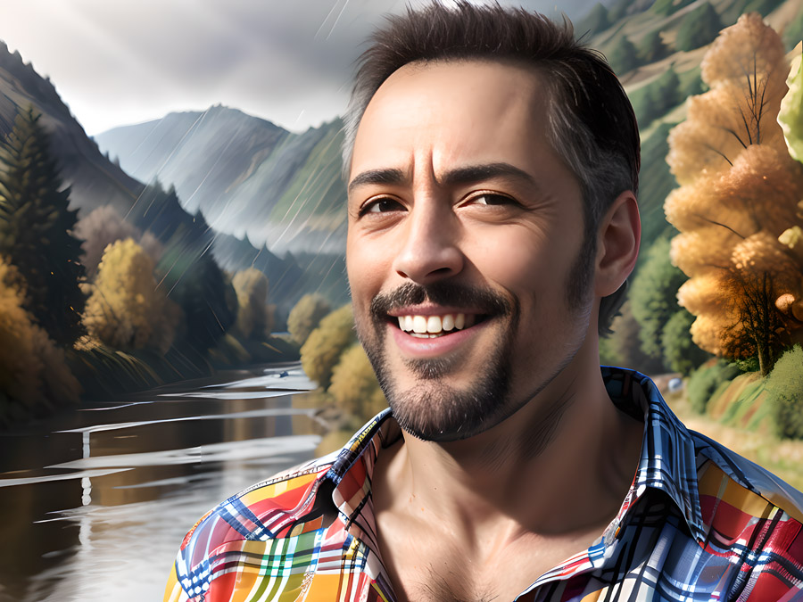A man smiling in front of a first-rate river.