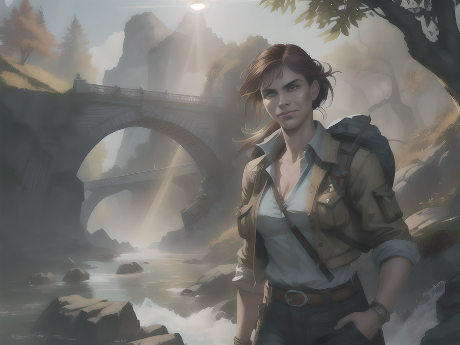 Adventure-seeking woman with a backpack exploring by the tranquil riverside.