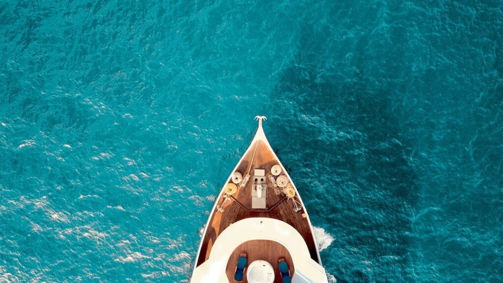 An aerial view of the finest boat in the ocean.