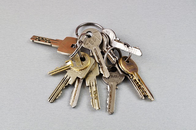 A bunch of outstanding keys on a gray surface.
