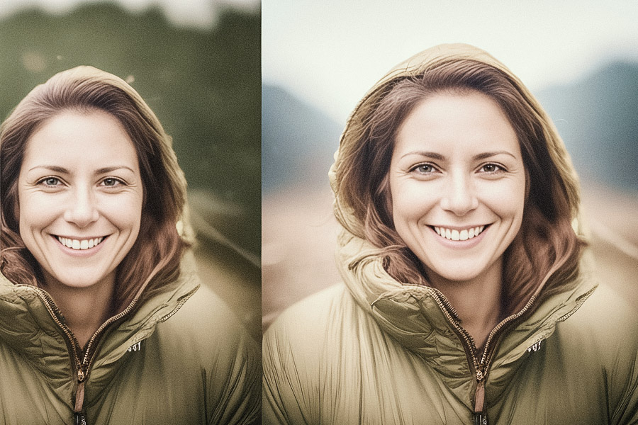 Chic woman in a hooded jacket, outdoors, radiating joy; suggesting messenger bags as trendy accessory.