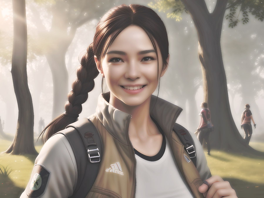 A young adventurer treks through a scenic forest, her backpack filled with essentials for exploration.