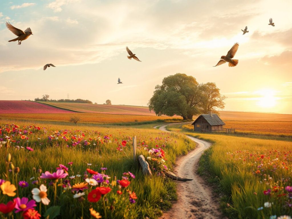 As the sun sets over a rustic path, a lone cabin beckons to simpler days, where nature-inspired accessories replace briefcases.