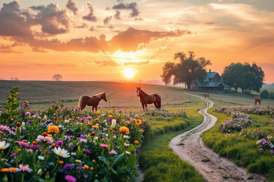 A serene sunset over a wildflower path inspires rustic elegance, echoing Herschel's Travel Collection—perfect for your stylish journeys.