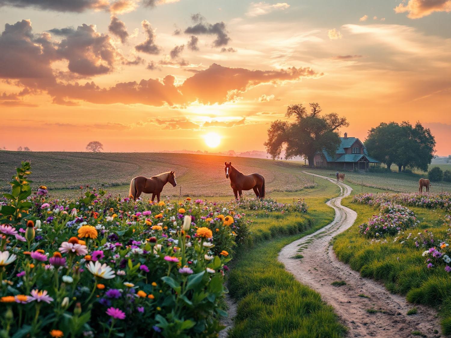 A serene sunset over a wildflower path inspires rustic elegance, echoing Herschel's Travel Collection—perfect for your stylish journeys.