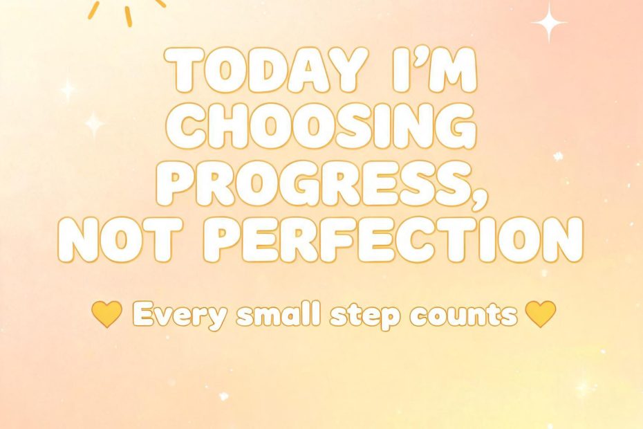 Pastel design with a cheerful sun, sparkling stars, and "Progress, not perfection"—stylish inspiration for your trendy tote bag.