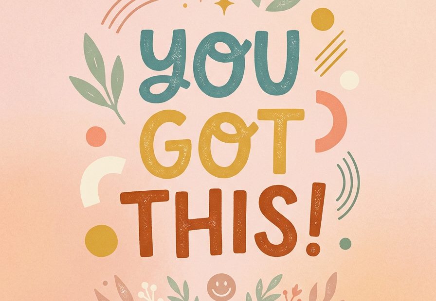 Vibrant "You Got This!" message with playful leaves and shapes on peach, ideal as a trendy, positive statement for your ita bag.