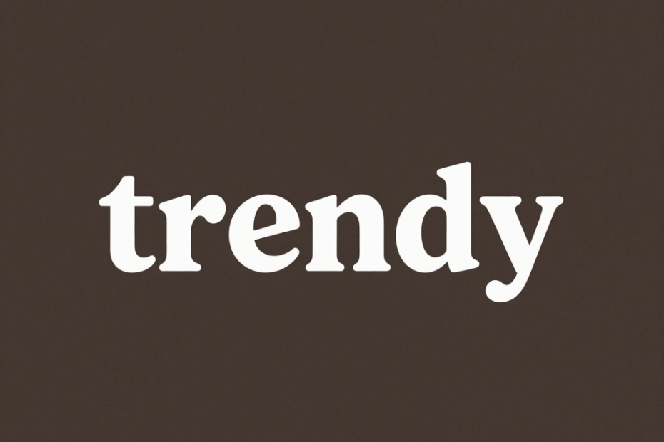 Trendy" appears in bold, white lowercase on a dark brown background, reflecting the chic rise of sustainable accessories in fashion.