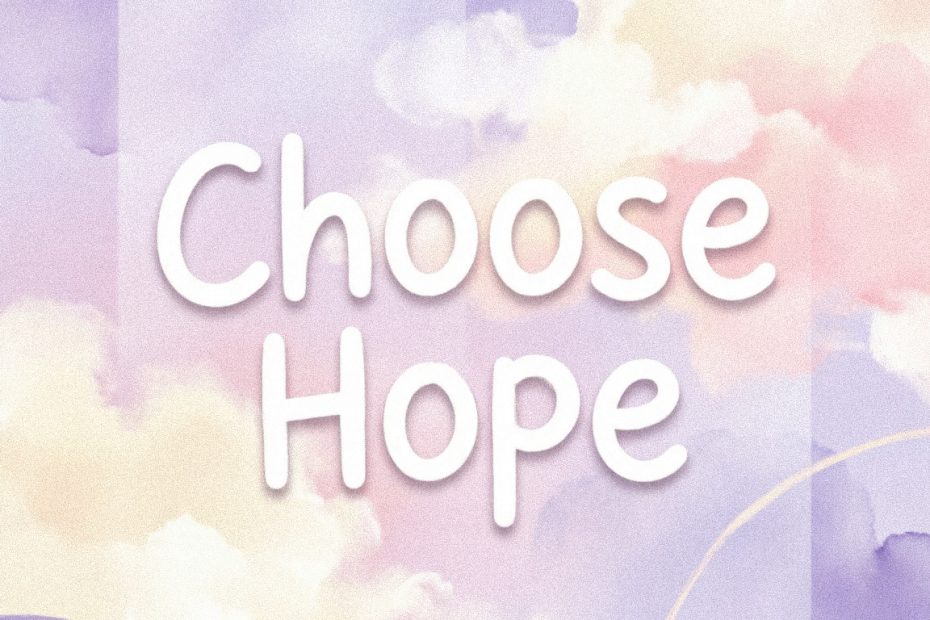 Pastel watercolor in purple, pink, and yellow with "Choose Hope"—a trendy motif for chic travel bags or stylish totes.