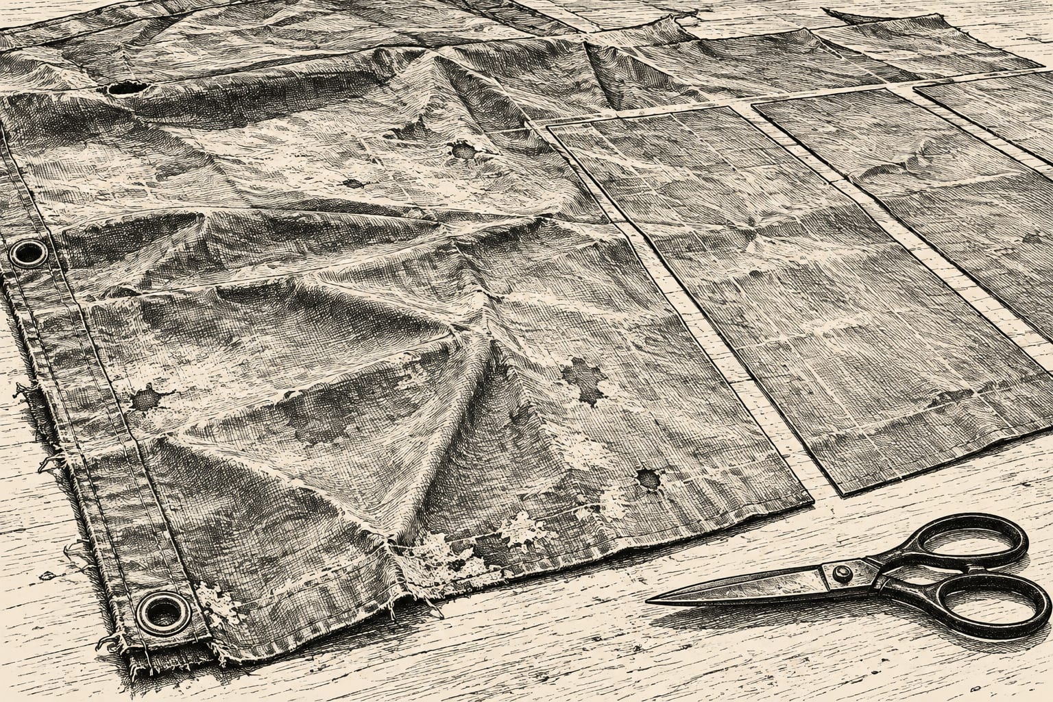 Weathered truck tarp material before upcycling