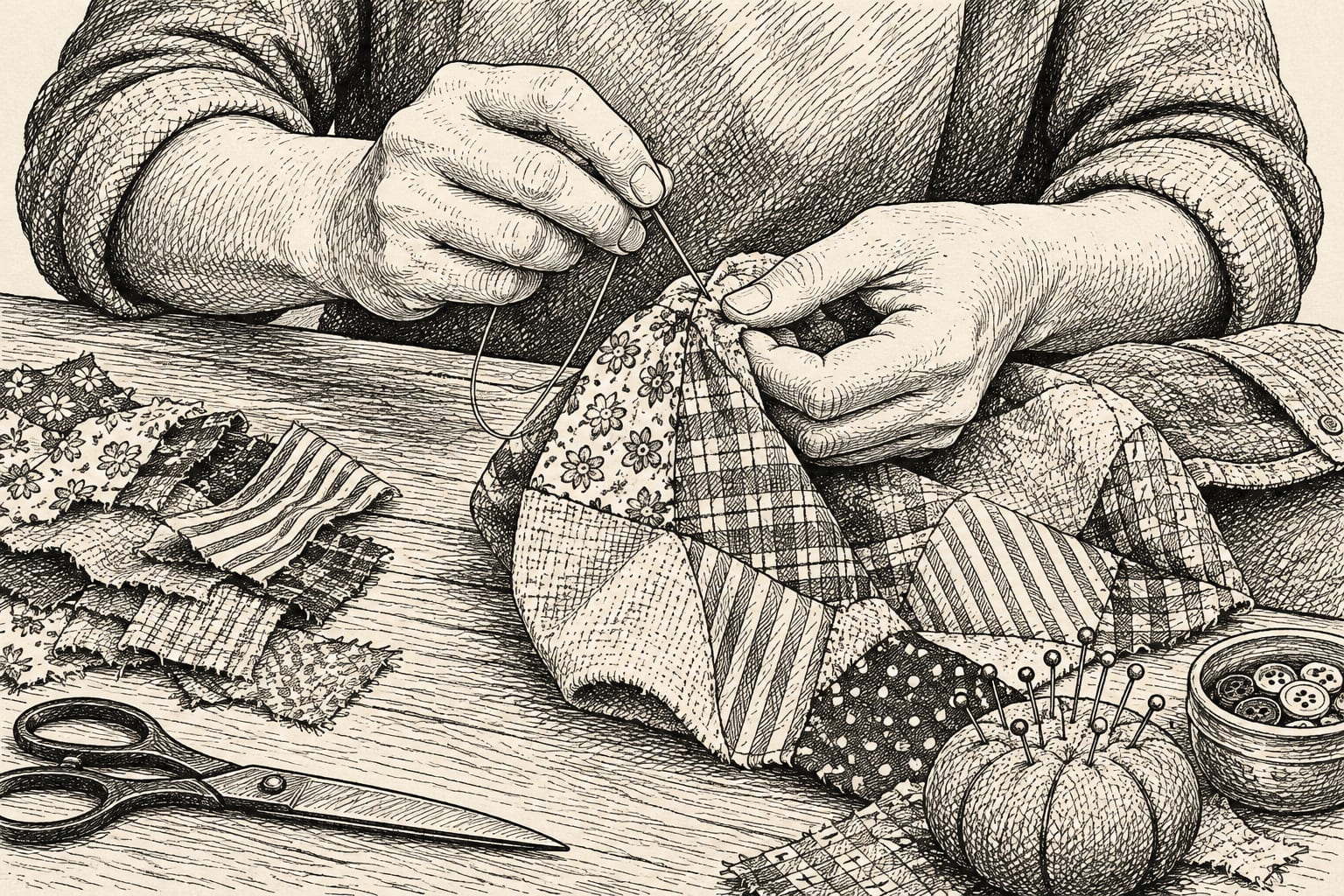 Sewing new clothes from reclaimed fabric scraps